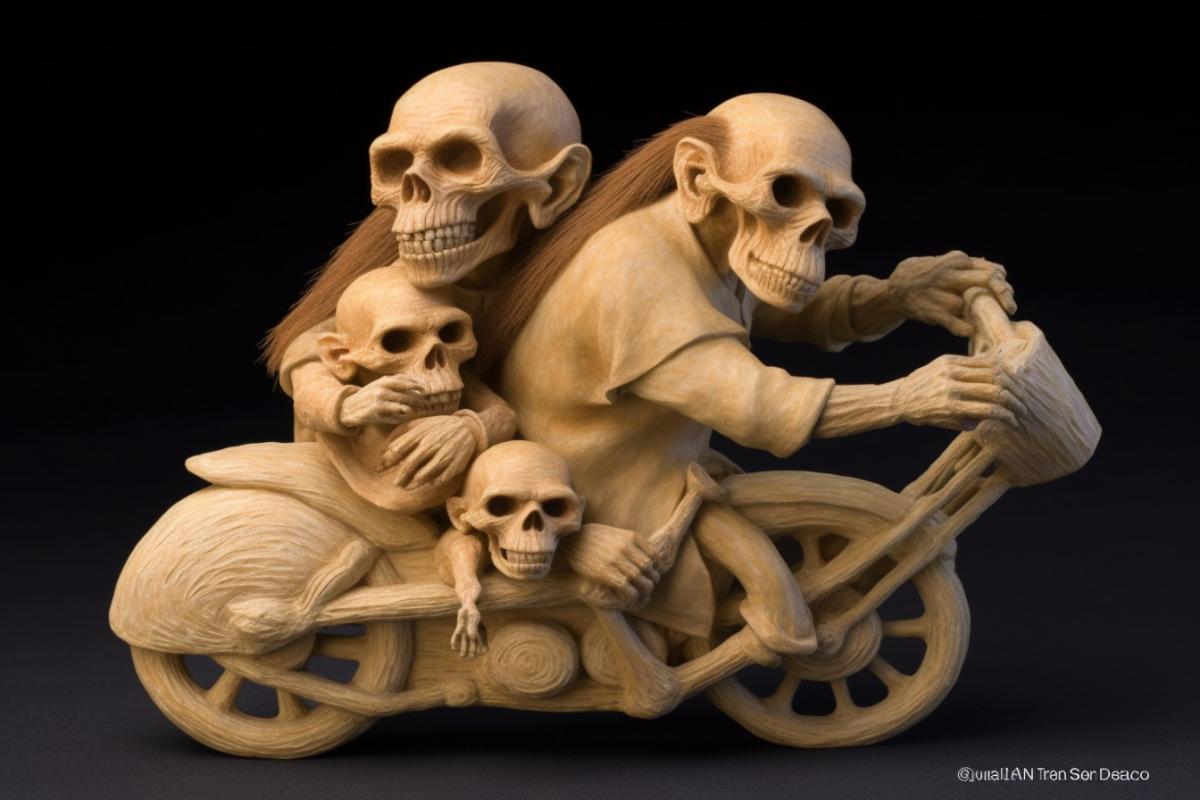 Neanderthals on primitive motorcycles