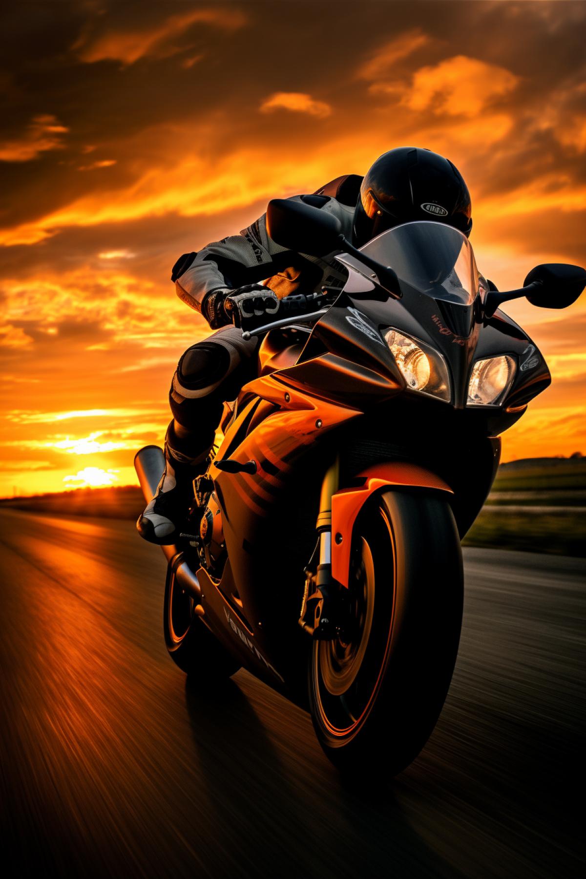 Ultramodern motorcycle, racer, sunset
