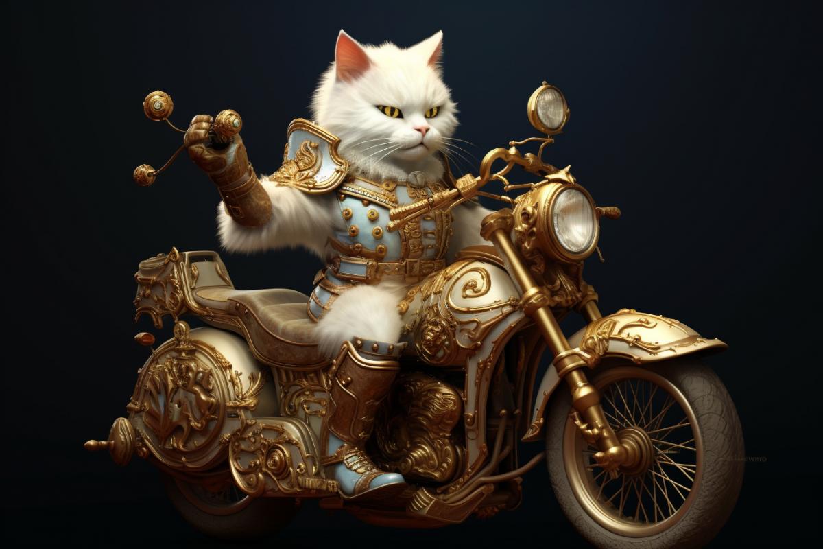 Cat on a cool rococo motorbike
