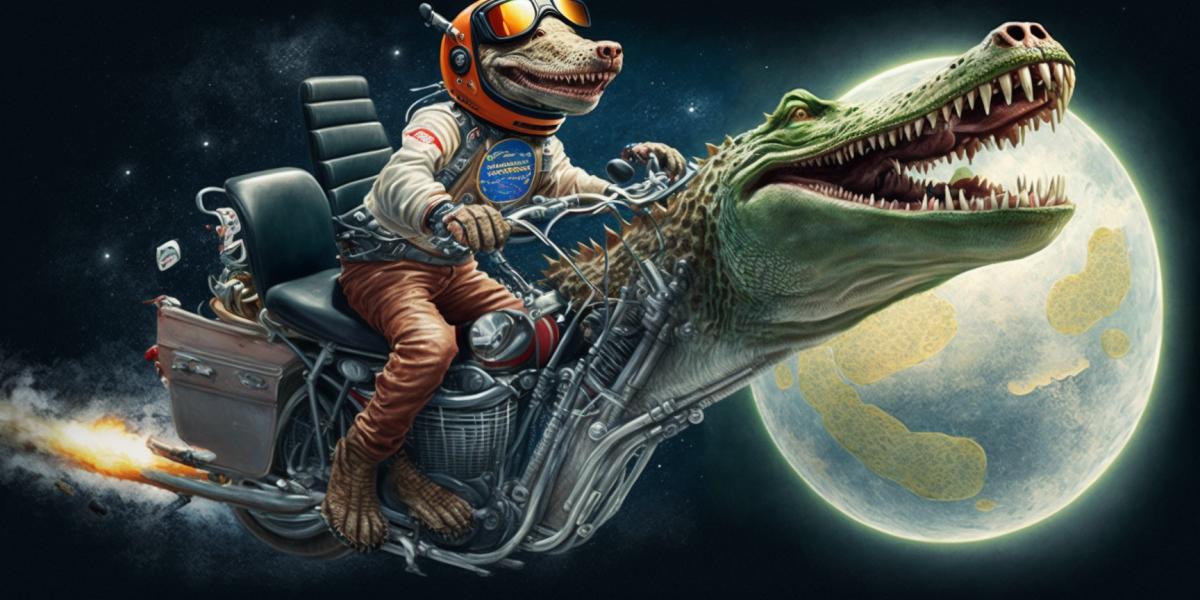 Alligator on a motorcycle in space