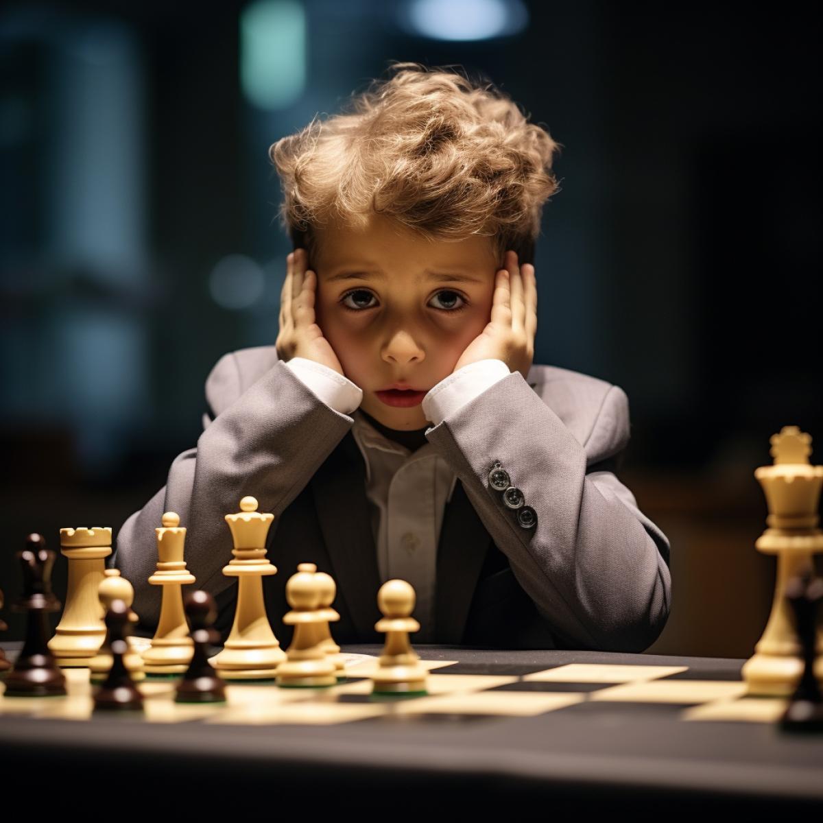 The young grandmaster lost the chess game of the world championship, incredible emotions and feelings, shock, affect, photo