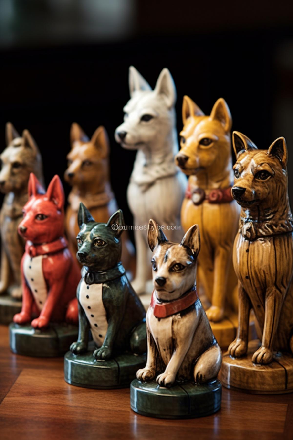 Chess pieces in the form of dogs and cats