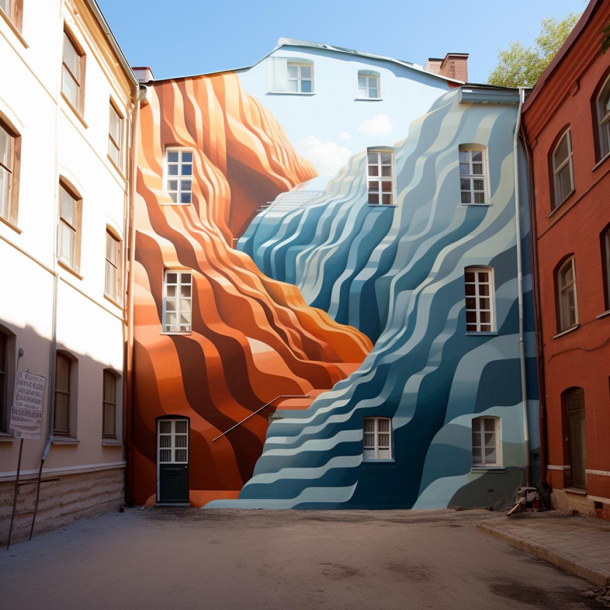 Mural optical illusion on the wall of a building