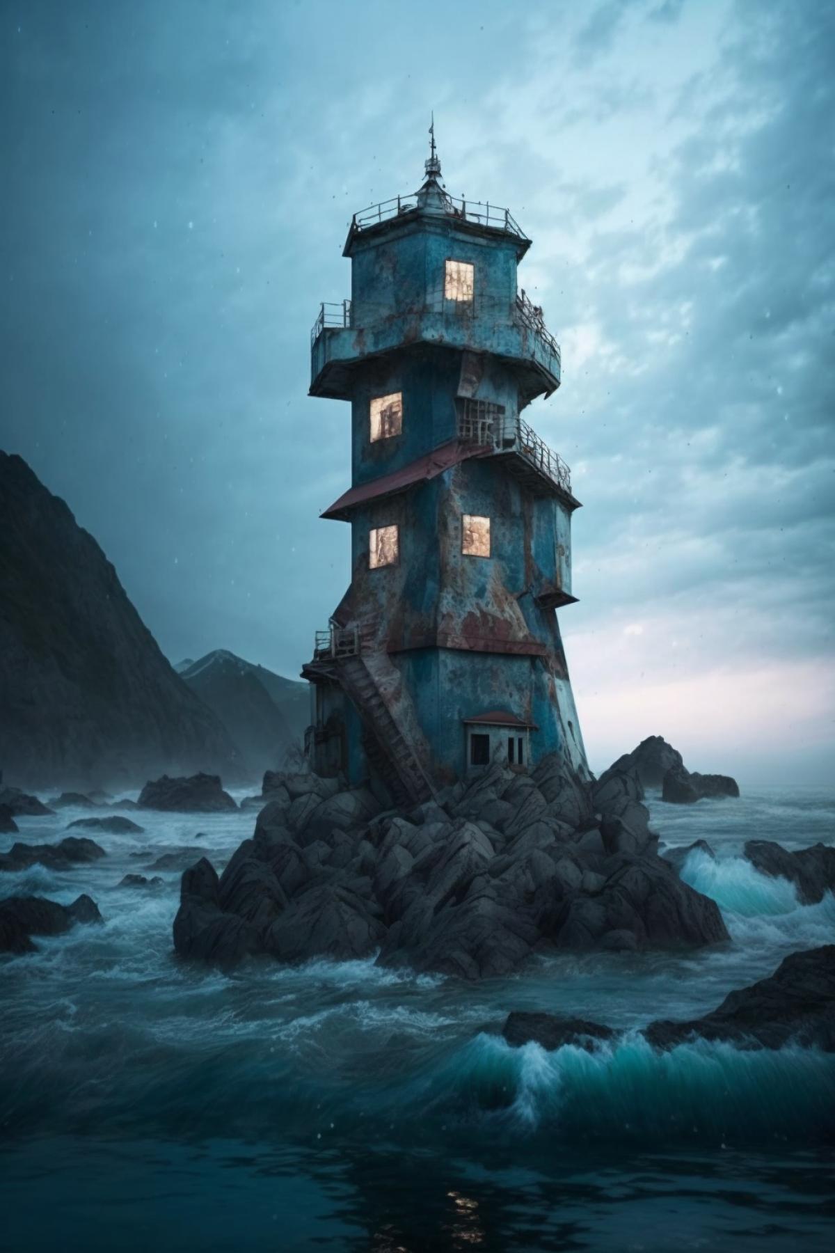 old abandoned Japanese lighthouse on Sakhalin, overcast, professional photography