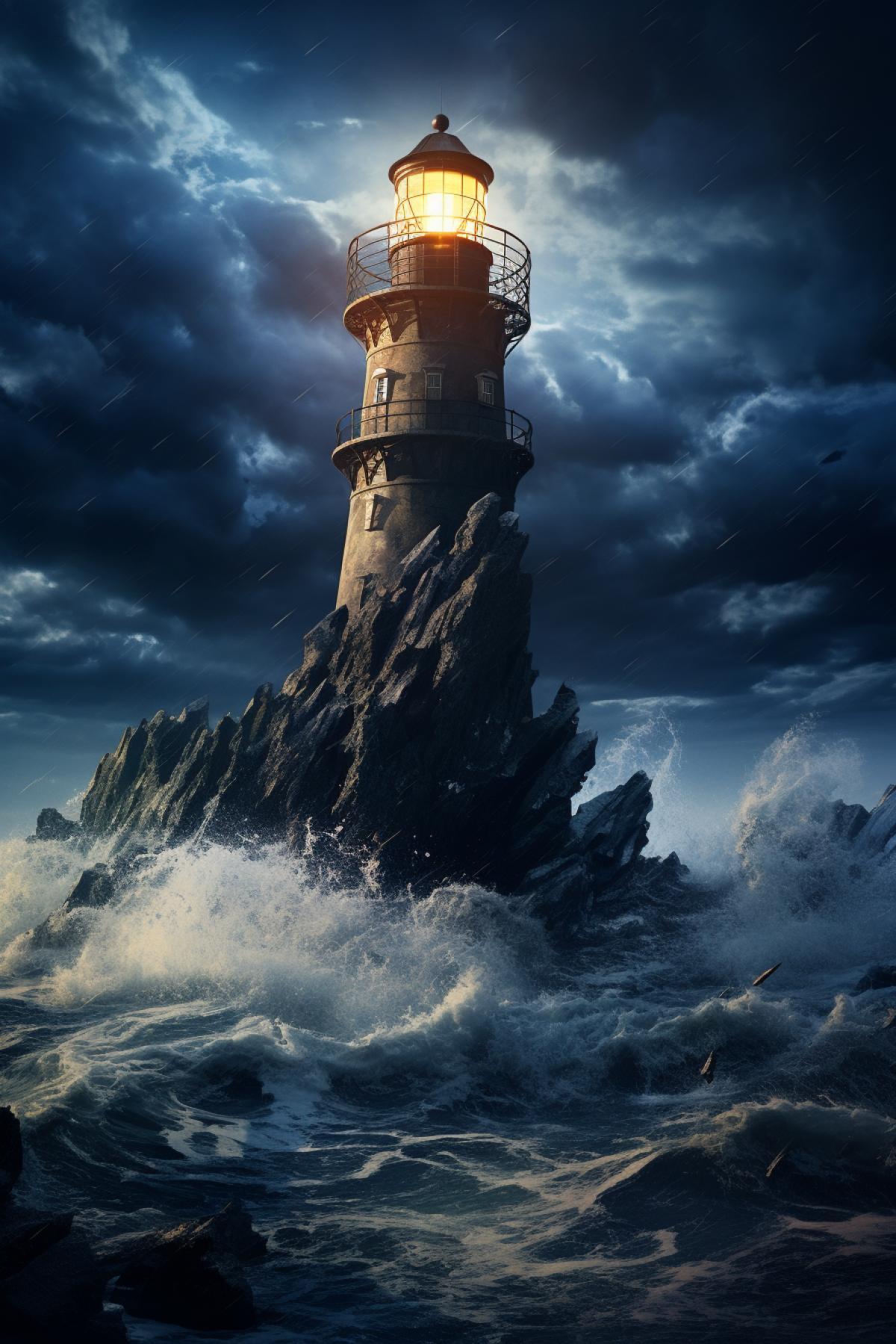 a serene coastal scene at dusk, a majestic lighthouse stands tall, its brilliant beam slicing through the mist, casting a mesmerizing moire pattern across the tranquil waters.:: 16K, UHD, octane render, pro vfx, hyperrealistic, quantum mechanic, 8k post-processing, ray tracing, best CGI, the most extremely detailed image ::1.25 ar 4:5 s 1000 c 13 --no soft glow luminance blur