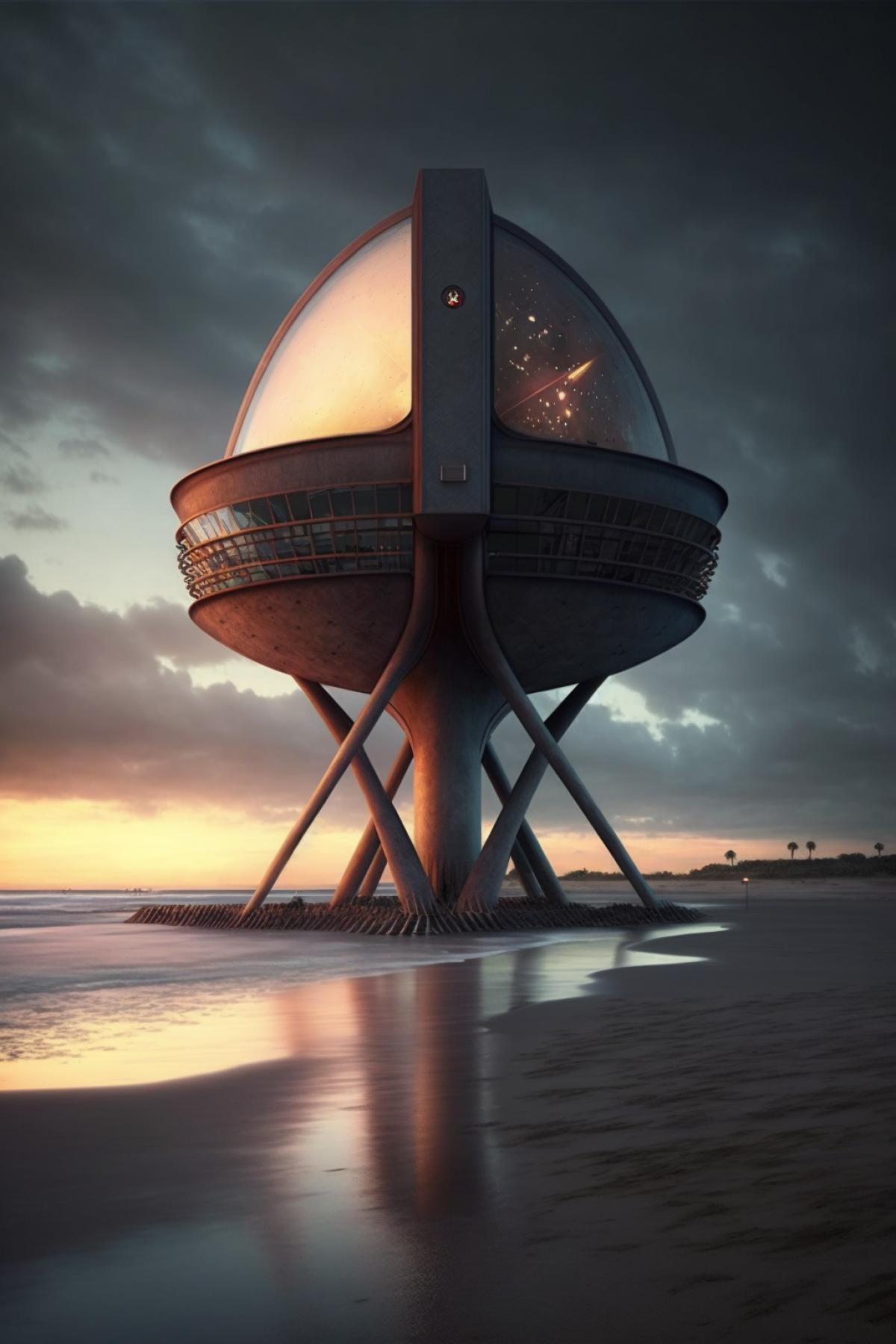 high-tech beacon of the future on the shore