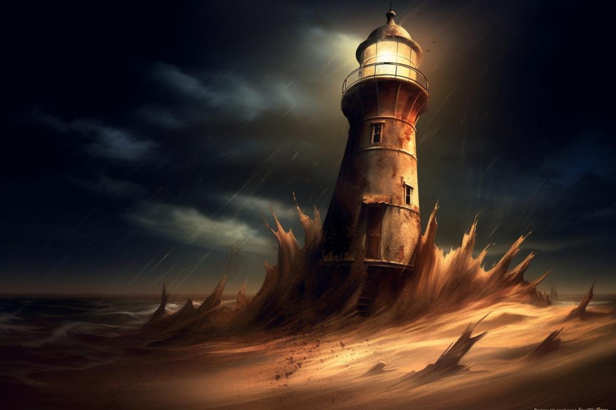 Abandoned lighthouse in the ominous desert
