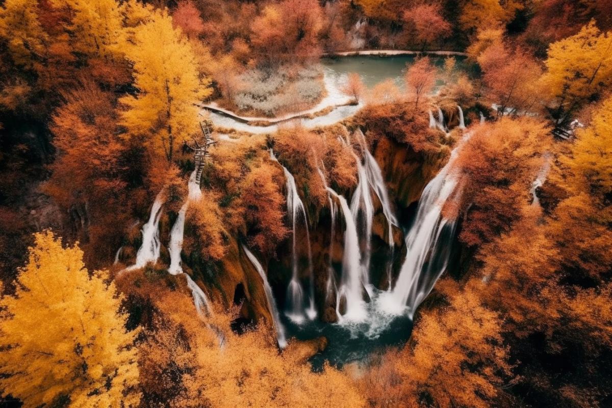 Mysterious waterfalls on the Plitvice Lakes, autumn