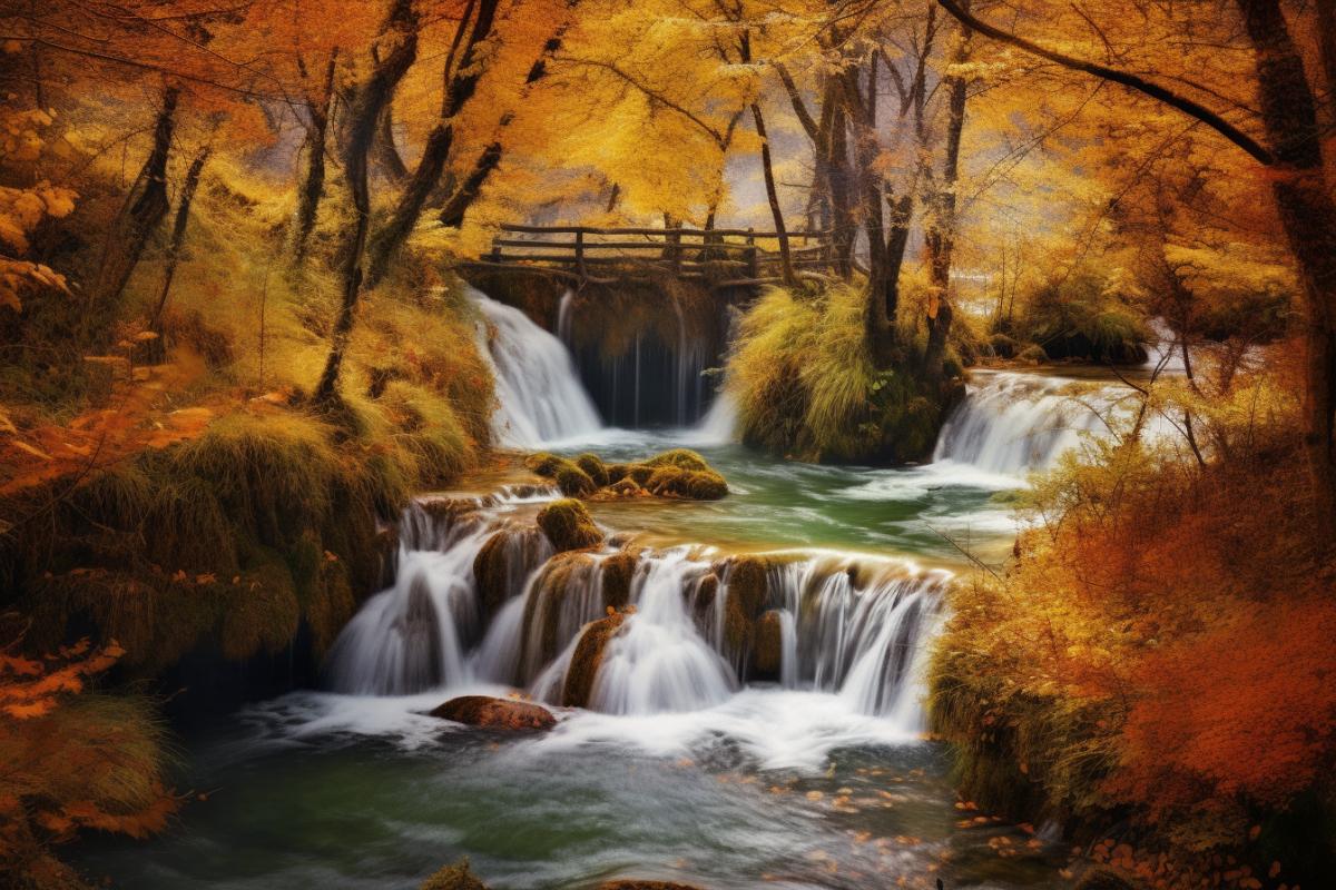 Mysterious waterfalls on the Plitvice Lakes, autumn