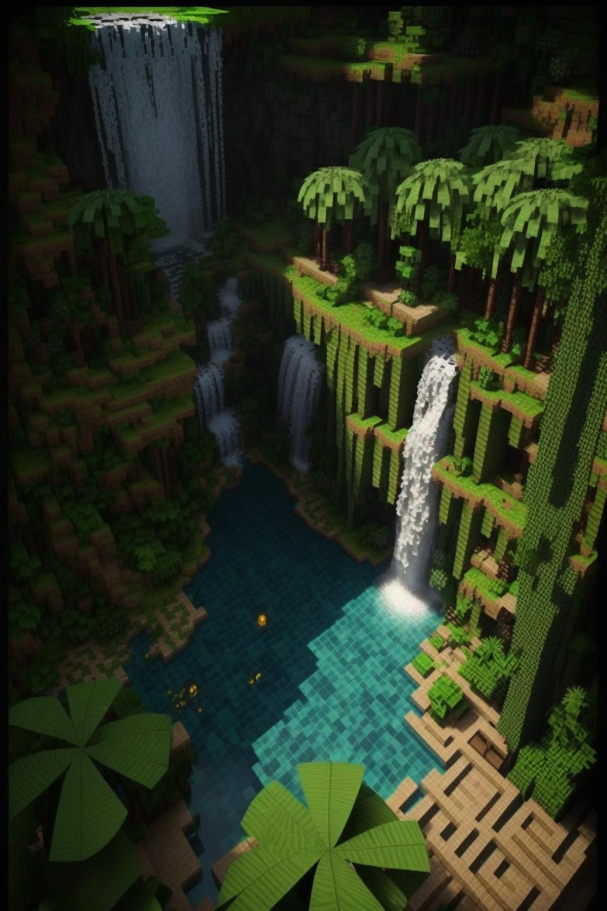 Tropical waterfall minecraft style