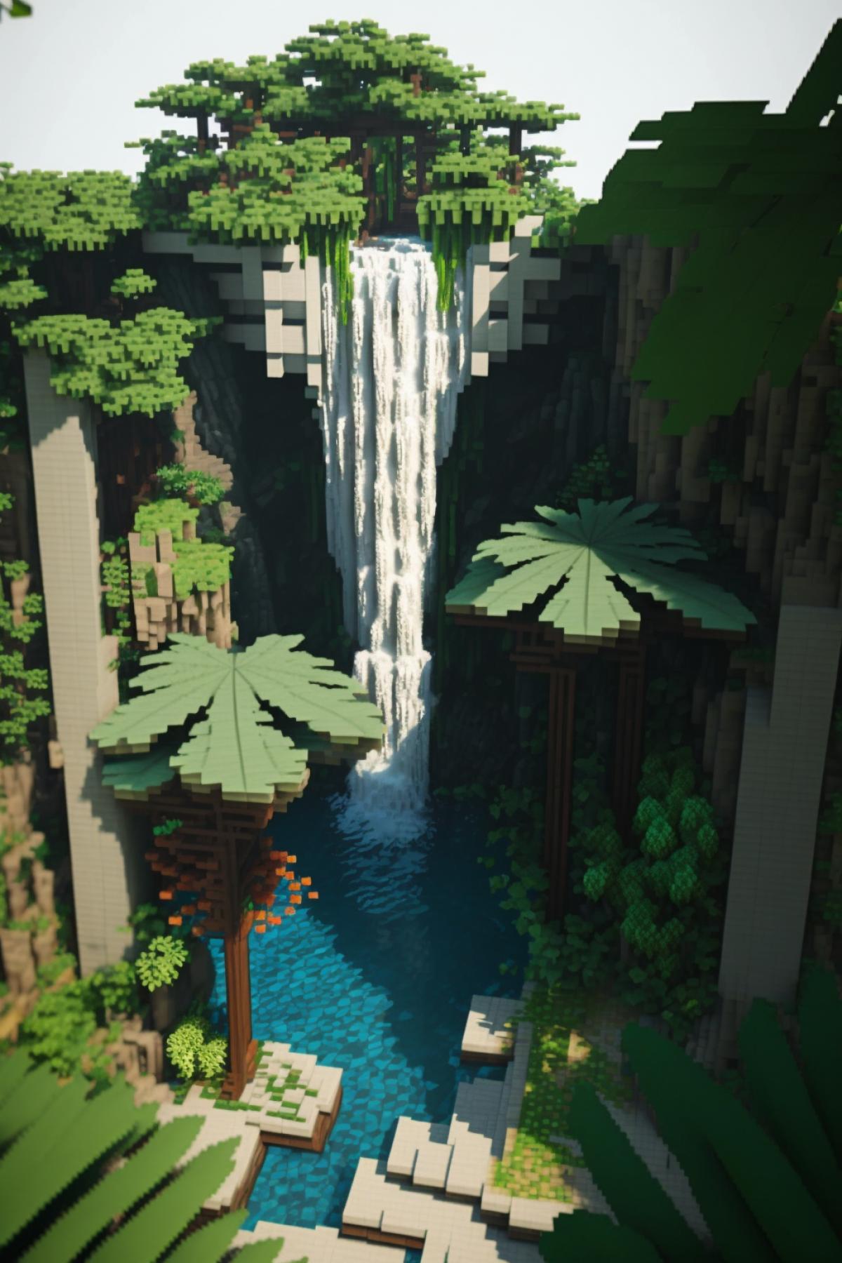 Tropical waterfall minecraft style