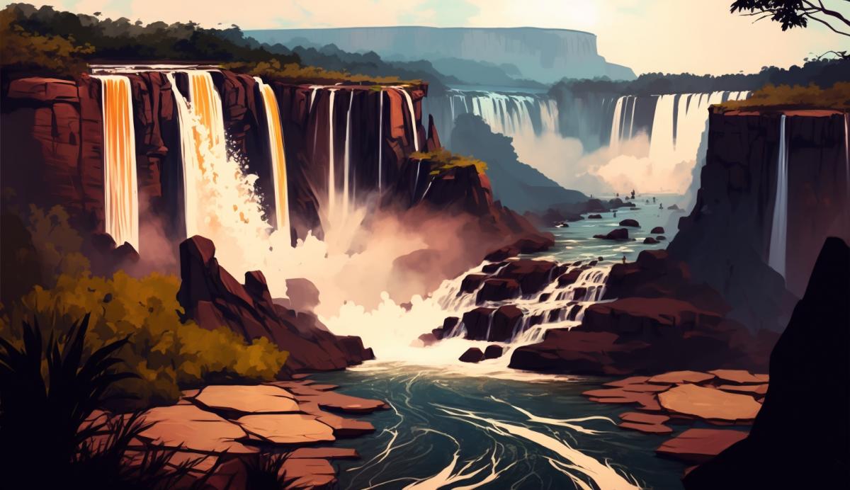 Iguazu Falls, anime style, stained gltechnique