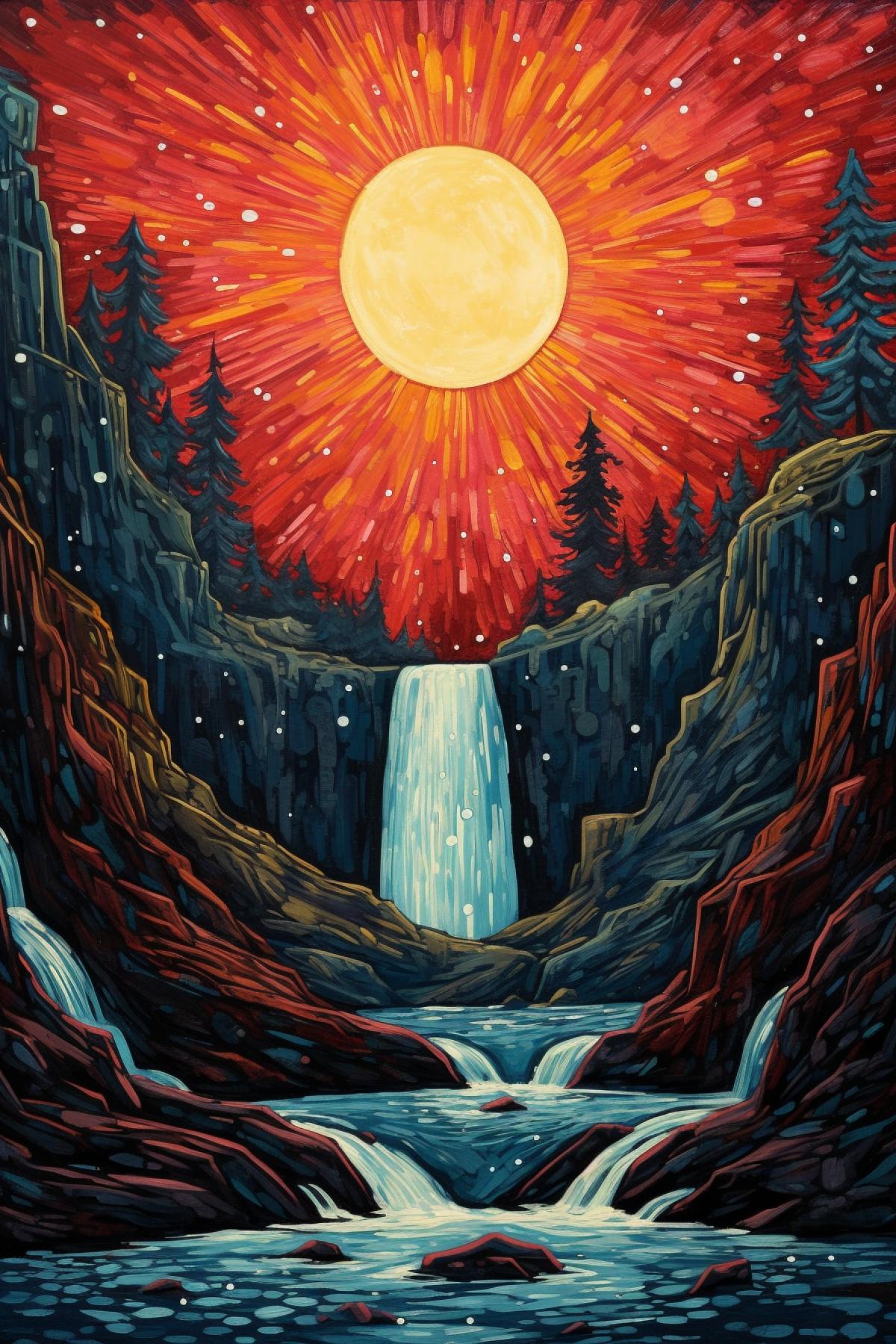 star waterfall bright painting