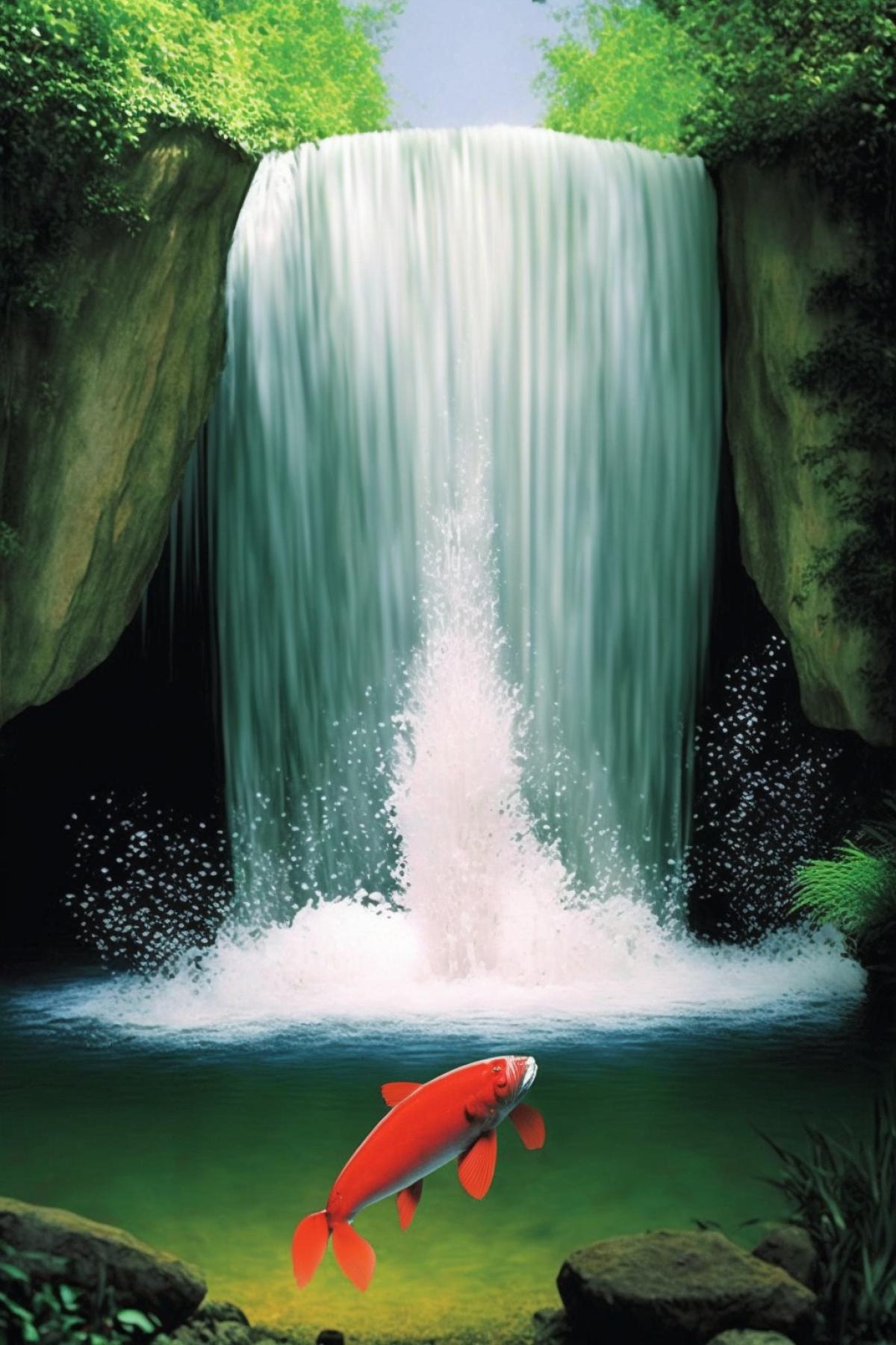 Fantastic waterfall fish splashing