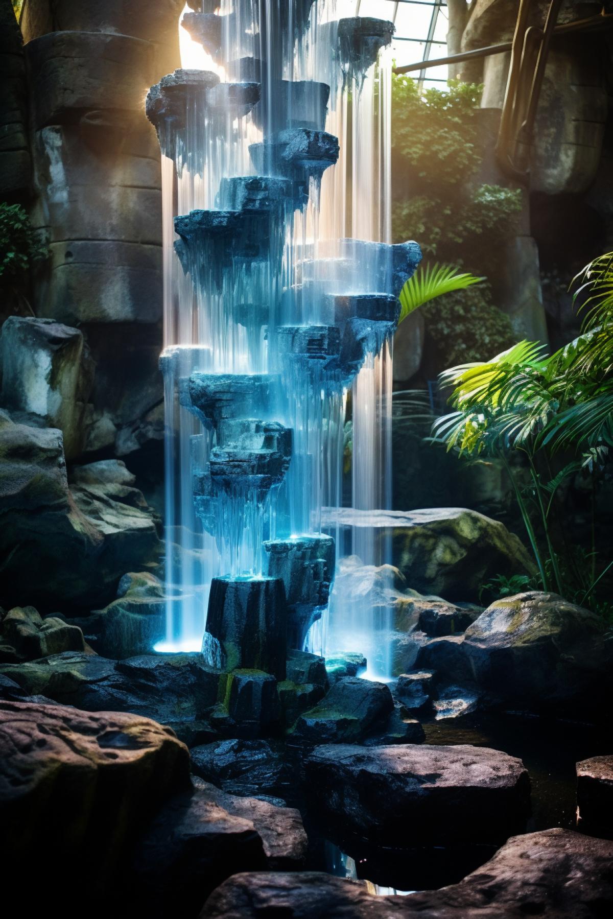 Crystal waterfall from the crystal castle, beautiful light, beautiful highlights