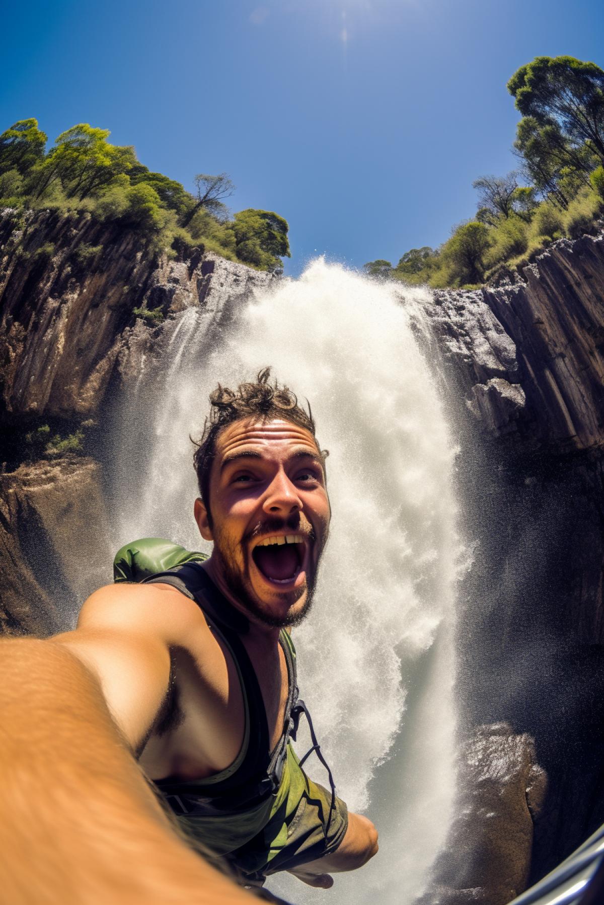 South African Falls, untamed, wild, action camera, waterproof lens, mid-afternoon, adventurous shot, vibrant contrast