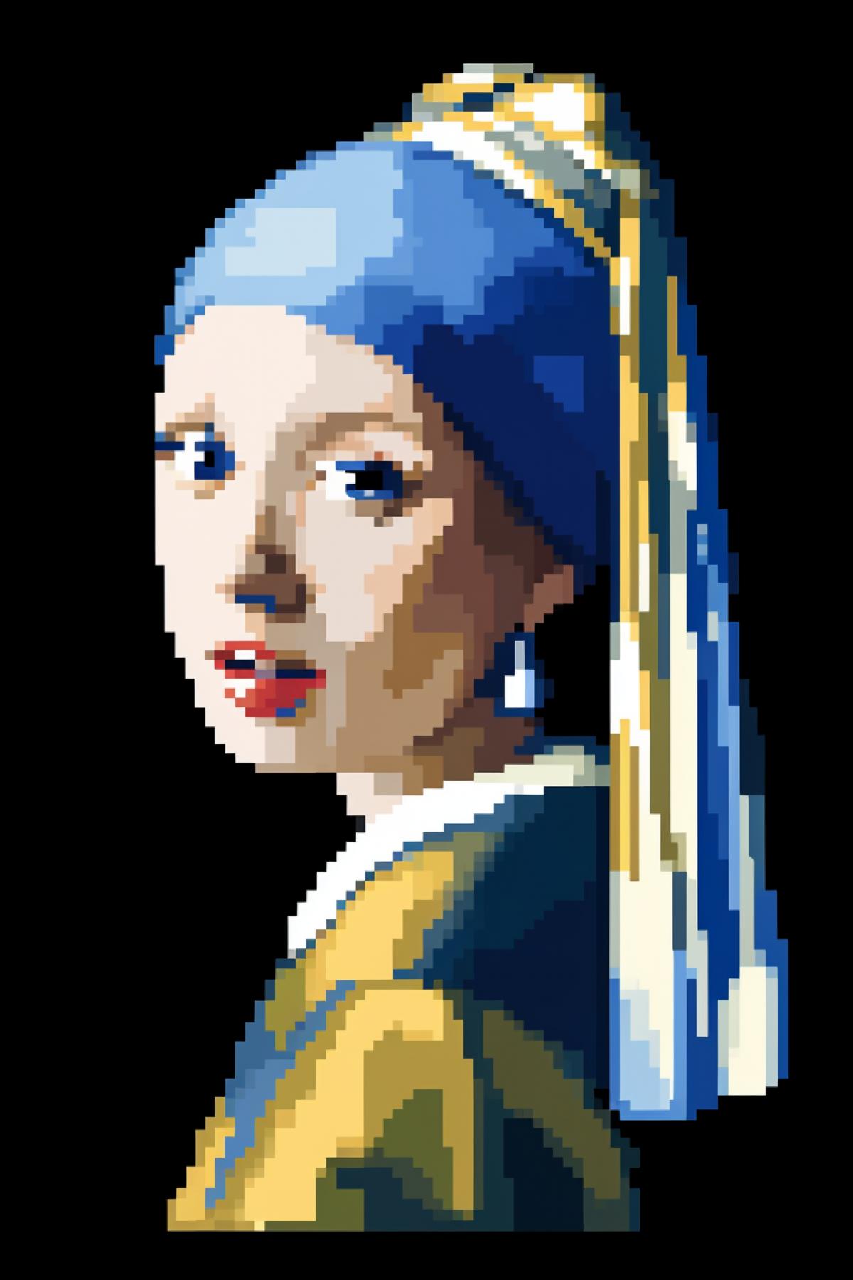 Jan Vermeers Girl with a Pearl Earring , Pixel drawing