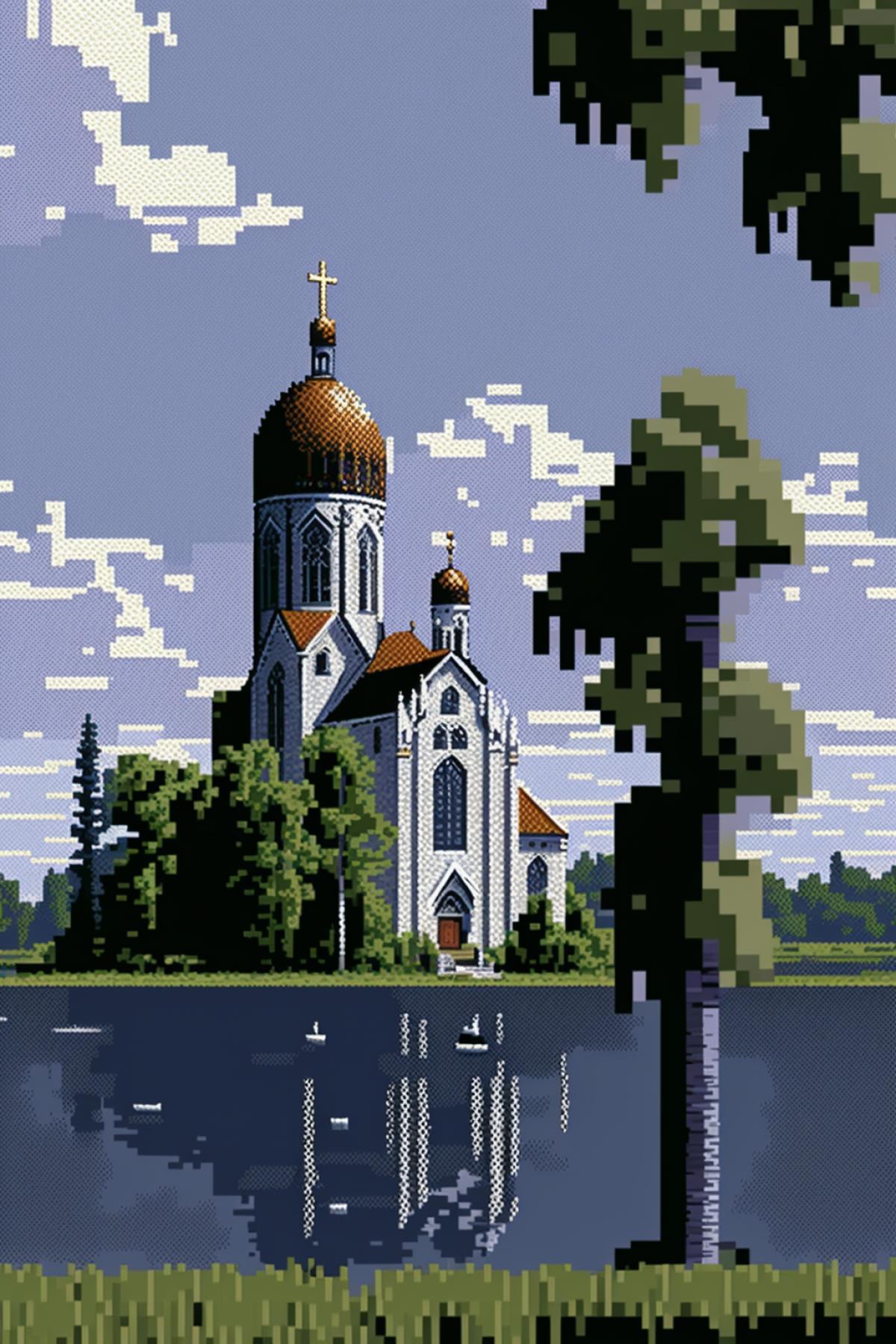 Church of the Intercession on the Nerl, pixel art