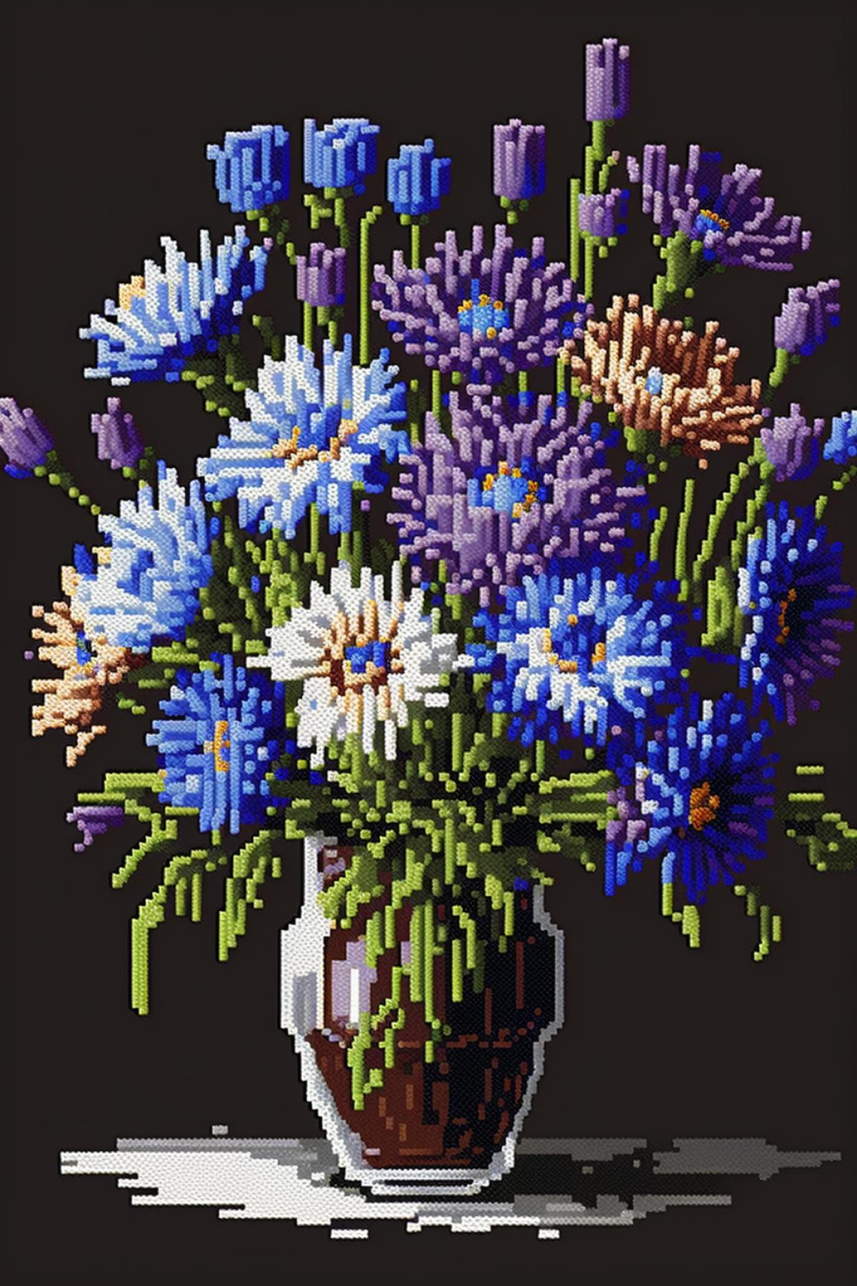 bouquet of cornflowers, , pixel art