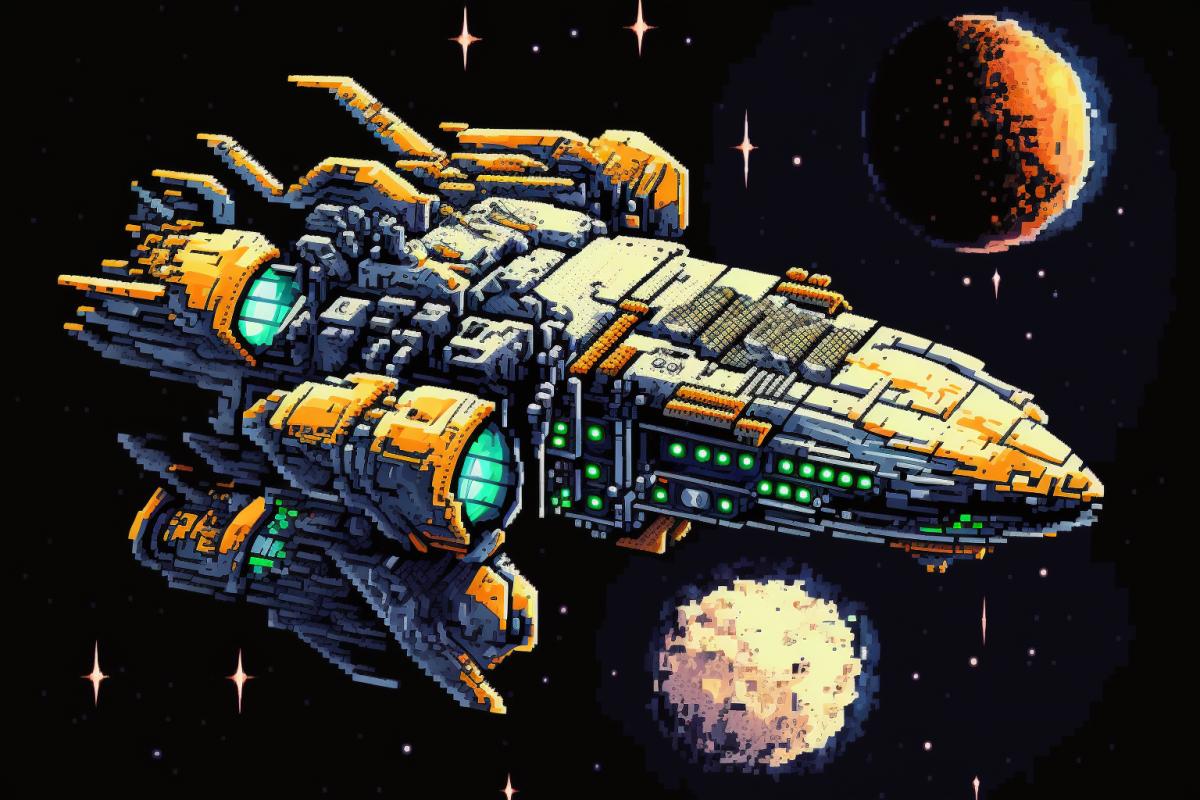 Intergalactic starship, pixel art