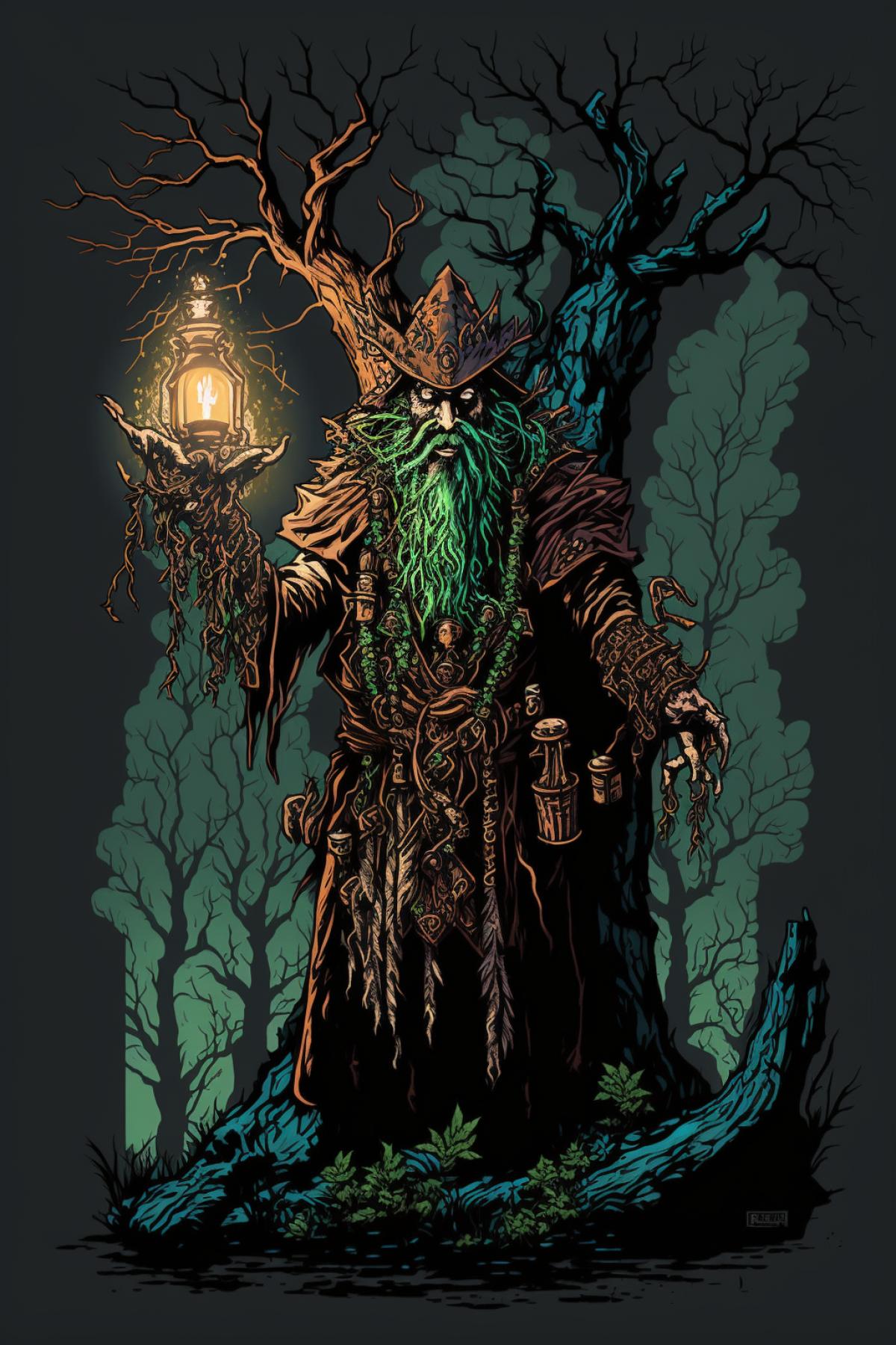 fantasy comic art, pixel art, druid warlock