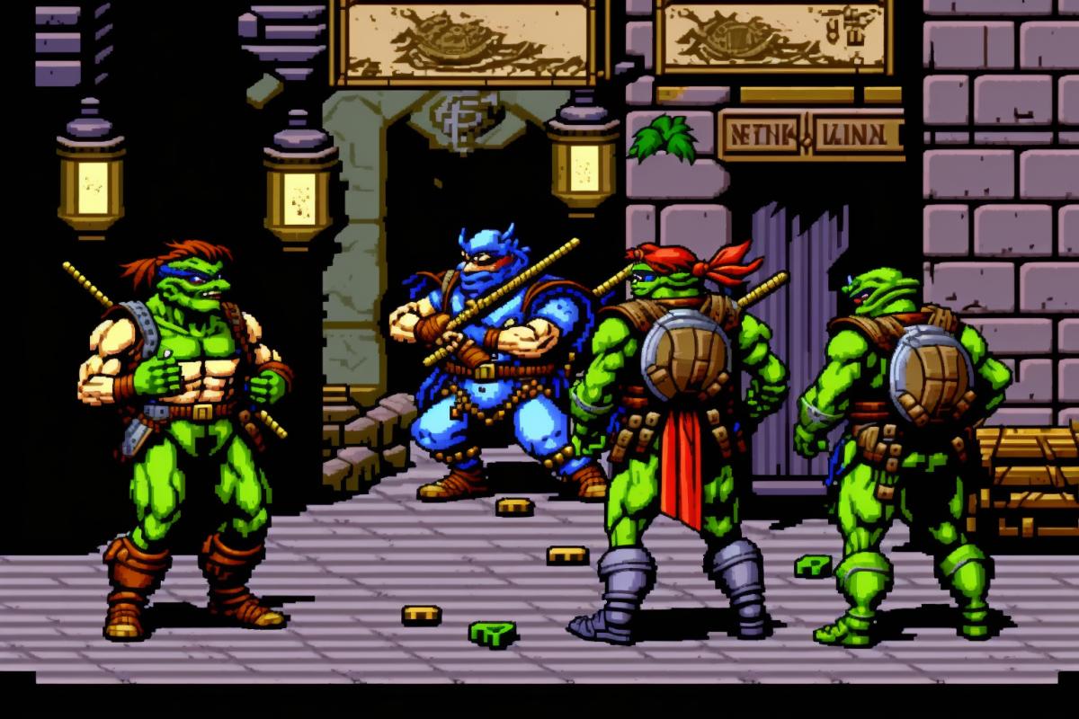 teenage 4 mutant ninja turtles game, 8 (16) bit game, nes (snes) game, sega genesis game, pixel art