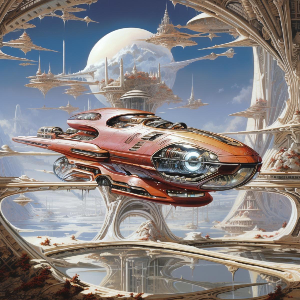 Starship of the 80s of the 20th century, Retro futurism, intricate details
