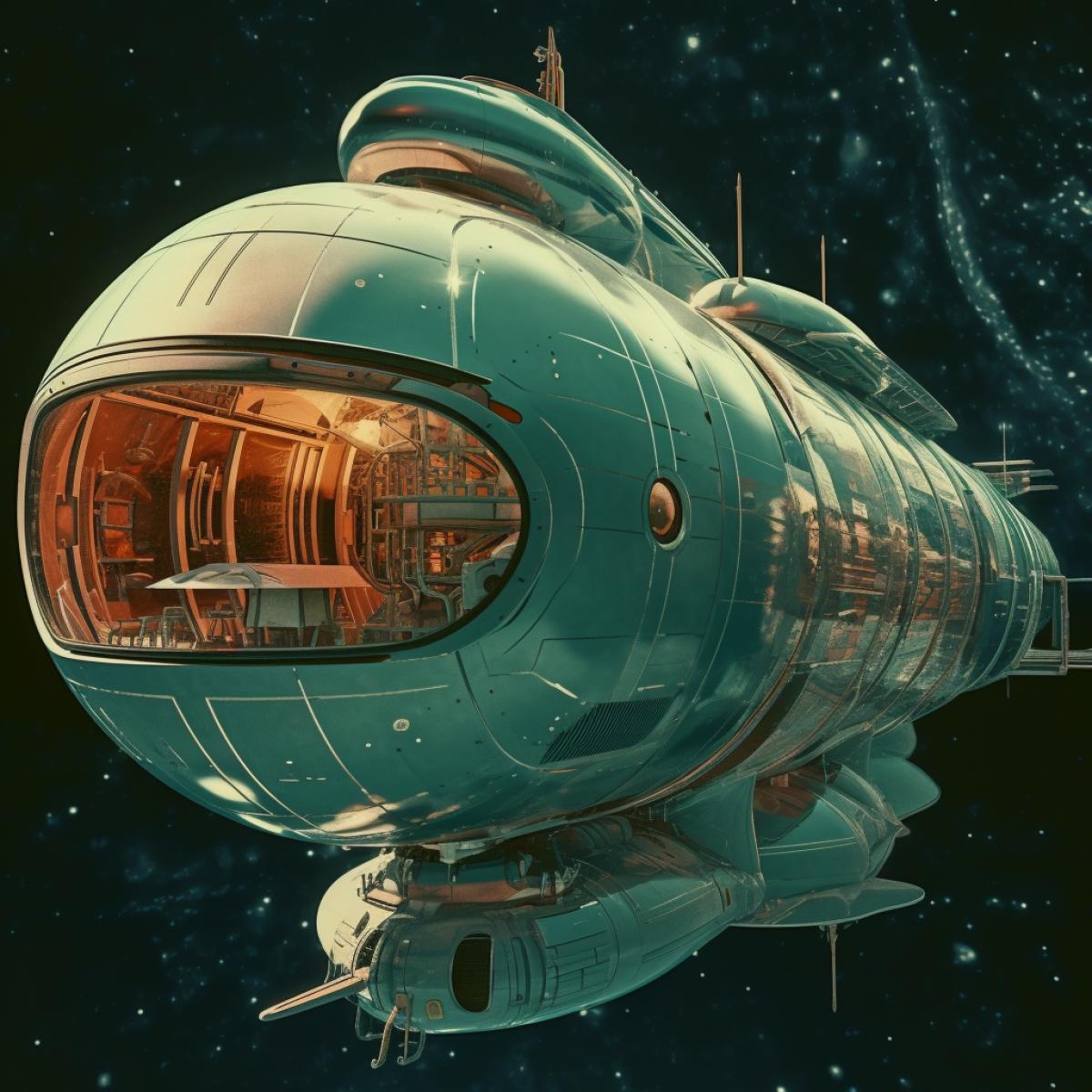 spaceship from a color film of the early 20th century, ultra-detailed, retro futurism
