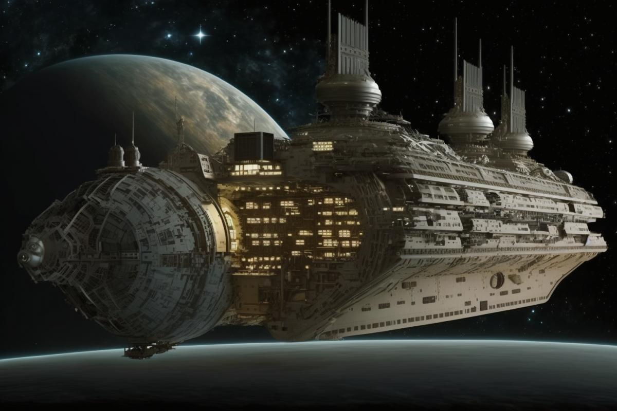 Imperial ship, Star Wars universe, episode 5, outer space, retro futurism