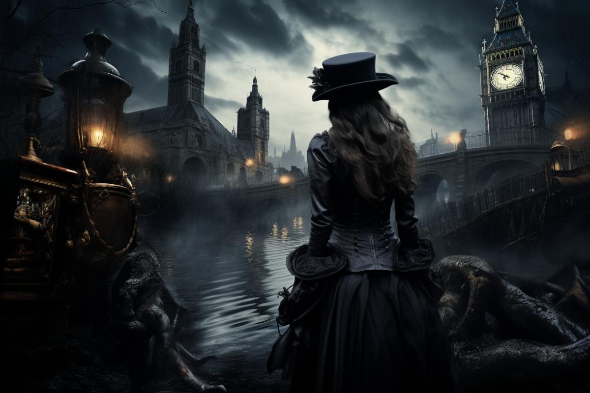 London after midnight, Victorian city, steampunk, gothic, atmospheric, photorealistic, mystical